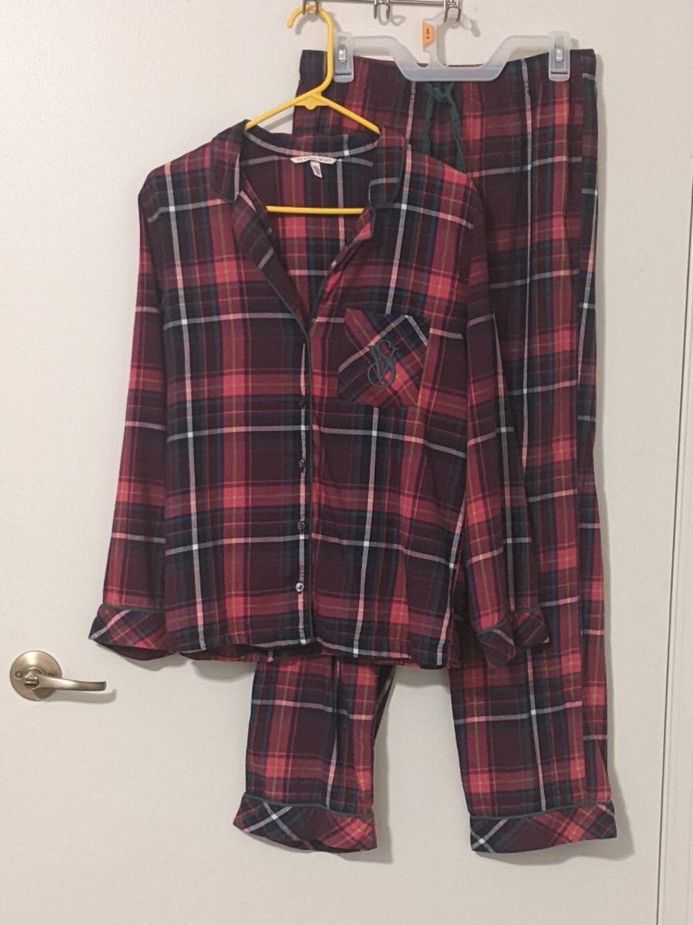 Victoria's Secret Flannel Long Pajama Set Tartan Plaid S Cotton Moisture Wicking